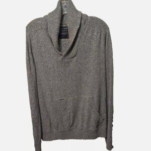 Marc Ecko Men's Pullover Sweater SZ L Gray Cowl Neck Hand Warmer Pouch Cut & Sew